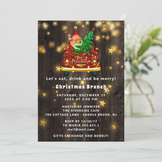 Gouden Auto Kerstborrel Diner Kerstman Hout Kaart (Staand voorkant)