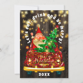Gouden Auto Kerstborrel Diner Kerstman Hout Kaart