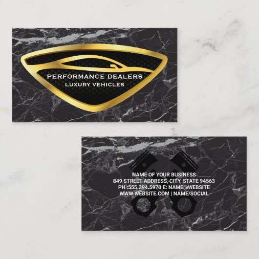 Gouden Auto Logo | Black Marble Luxury Visitekaartje (Voorkant / Achterkant)