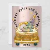 Gouden auto vrolijk kerstbrunch diner boom roos kaart (Achterkant)