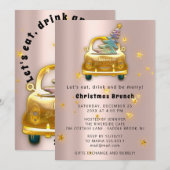 Gouden auto vrolijk kerstbrunch diner boom roos kaart (Voorkant / Achterkant)