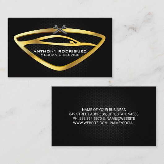 Gouden Auto Wrench Logo | koolstofvezel Visitekaartje (Voorkant / Achterkant)