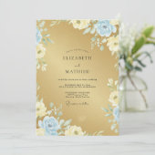 Gouden Azure Bloem Bruiloft Kaart (Staand voorkant)