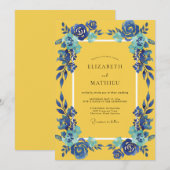 Gouden Azure Bloem Bruiloft Kaart (Voorkant / Achterkant)