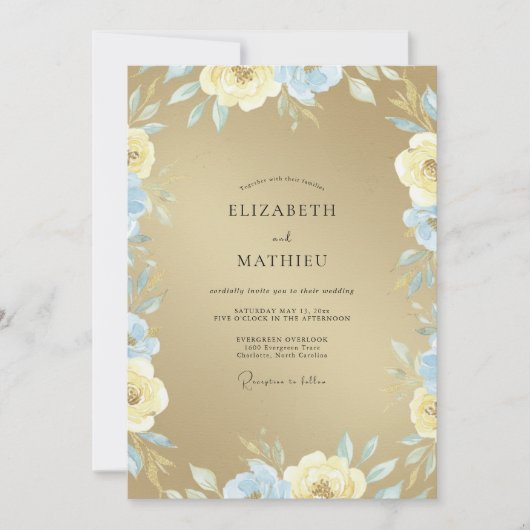 Gouden Azure Bloom Bruiloft Kaart (Voorkant)