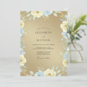 Gouden Azure Bloom Bruiloft Kaart (Staand voorkant)
