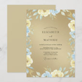 Gouden Azure Bloom Bruiloft Kaart (Voorkant / Achterkant)