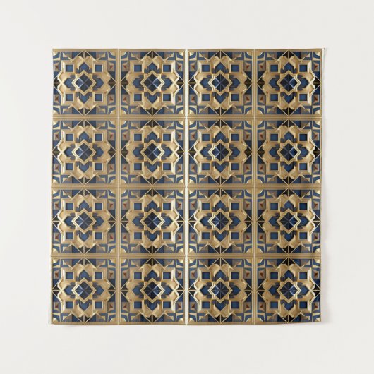 Gouden Azure Marokkaanse geometrische muur Art Pan Wandkleed (Voorkant (horizontaal))