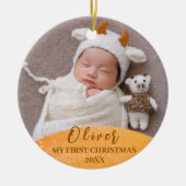 Gouden Baby 1e Kerst Custom Photo Ornament (Voorkant)