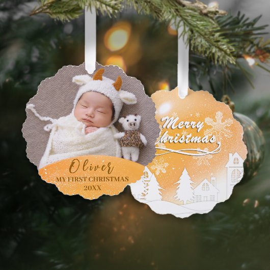 Gouden Baby 1e Kerst Custom Photo Ornament