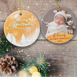 Gouden Baby 1e Kerst Custom Photo Ornament