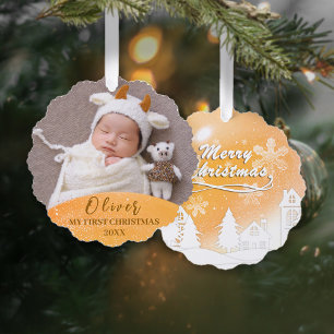 Gouden Baby 1e Kerst Custom Photo Ornament Kaart
