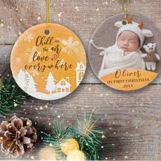 Gouden Baby 1e Kerstwarm Quote Aangepaste Foto Keramisch Ornament