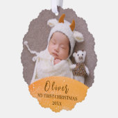Gouden Baby 1e Kerstwarm Quote Aangepaste Foto Ornament Kaart (Links)