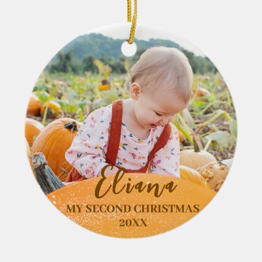 Gouden Baby 2e Kerstwarm Quote Foto Keramisch Ornament (Voorkant)