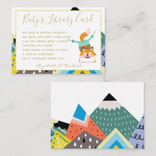 Gouden Baby Bibliotheek Boek Verzoek Berg Vos Grap Informatiekaartje (Voorkant / Achterkant)