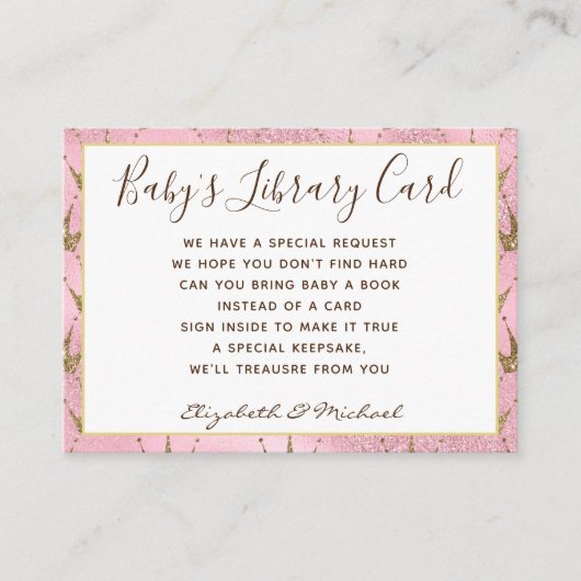 Gouden Baby Bibliotheek Boek Verzoek Roze Gouden P Informatiekaartje (Voorkant)