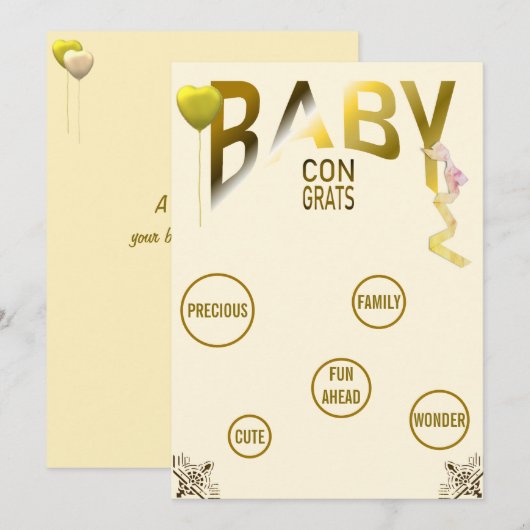 Gouden Baby Congrats & Sentimenten, Ballonnen, Lin Kaart (Voorkant / Achterkant)