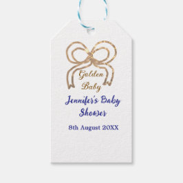 Gouden baby glitter boog koningsblauw baby shower cadeaulabel