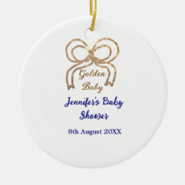Gouden baby glitter boog koningsblauw baby shower keramisch ornament