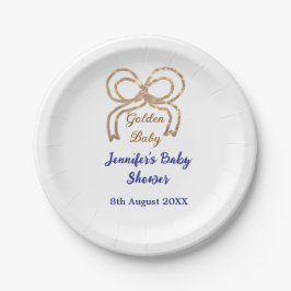 Gouden baby glitter boog koningsblauw baby shower papieren bordje