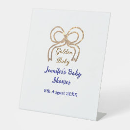 Gouden baby glitter boog koningsblauw baby shower reclamebord met voetstuk