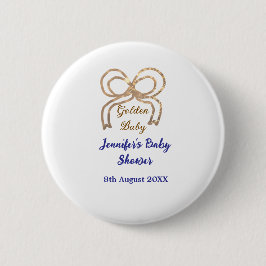 Gouden baby glitter boog koningsblauw baby shower ronde button 5,7 cm