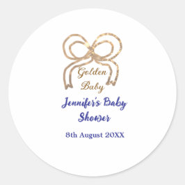 Gouden baby glitter boog koningsblauw baby shower ronde sticker