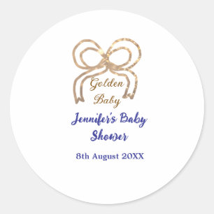 Gouden baby glitter boog koningsblauw baby shower ronde sticker