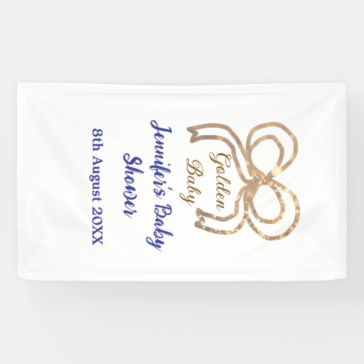 Gouden baby glitter boog koningsblauw baby shower spandoek (Horizontaal)