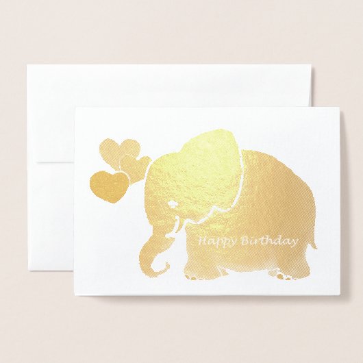 Gouden Baby olifant met ballonnen Happy Birthday Folie Kaarten (Voorkant met envelop)