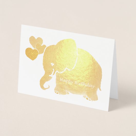 Gouden Baby olifant met ballonnen Happy Birthday Folie Kaarten (Voorkant)