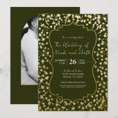 Gouden Baby's adem Bloemenroest Olijfgroene bruilo Kaart (Voorkant / Achterkant)