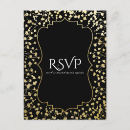 Gouden Baby's Breath Bloem Chic Zwarte Huwelijks R Uitnodiging Briefkaart