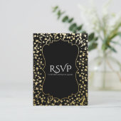 Gouden Baby's Breath Bloem Chic Zwarte Trouw RSVP Uitnodiging Briefkaart (Staand voorkant)