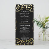 Gouden Baby's Breath Bloem Zwarte Huwelijksprogram Programmakaart (Staand voorkant)
