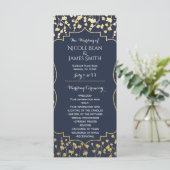 Gouden Baby's Breath Bloemen Blauwe Huwelijksprogr Programmakaart (Staand voorkant)