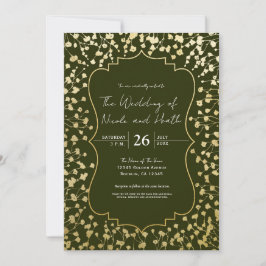 Gouden Baby's Breath Bloemen Roest Olijfgroen Huwe Kaart
