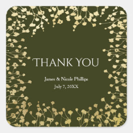 Gouden Baby's Breath Bloemen Roestige Olijfgroen Vierkante Sticker