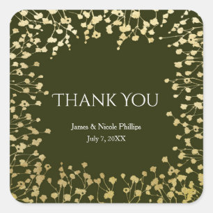 Gouden Baby's Breath Bloemen Roestige Olijfgroen Vierkante Sticker