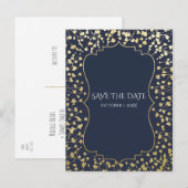 Gouden Baby's Breath Bloemen Rustiek Blauw Save Da Aankondigingskaart (Voorkant / Achterkant)