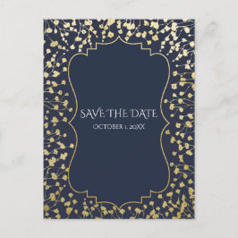 Gouden Baby's Breath Bloemen Rustiek Blauw Save Da Aankondigingskaart