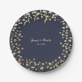 Gouden Baby's Breath Bloemen Rustieke Blauwe Huwel Papieren Bordje