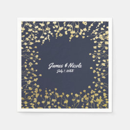 Gouden Baby's Breath Bloemen Rustieke Blauwe Trouw Servetten