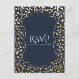 Gouden Baby's Breath Bloemen Rustieke Blauwe Trouw Uitnodiging Briefkaart