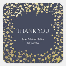 Gouden Baby's Breath Bloemen Rustieke Blauwe Trouw Vierkante Sticker