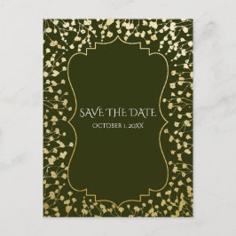 Gouden Baby's Breath Bloemen Rustoord Groen Bewaar Aankondigingskaart