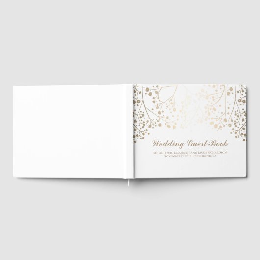 Gouden Baby's Breath Bloemen Wit Elegante Huwelijk Gastenboek (Volledig)
