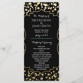 Gouden Baby's Breath Bloemen Zwart Huwelijksprogra Programmakaart