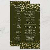 Gouden Baby's Breath Bloemige Olijf Trouwprogramma Programmakaart (Voorkant / Achterkant)